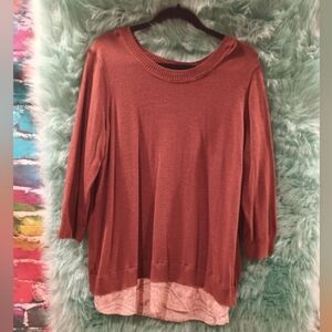 Dalia Rusty Brown Crew Neck Long 3/4 Sleeve Layered Top Size 1X